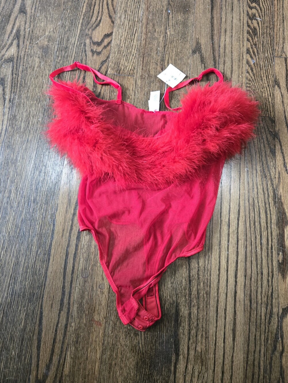 Victoria’s Secret Vintage Red Feather Thong Bodysuit Sheer  NWT Medium